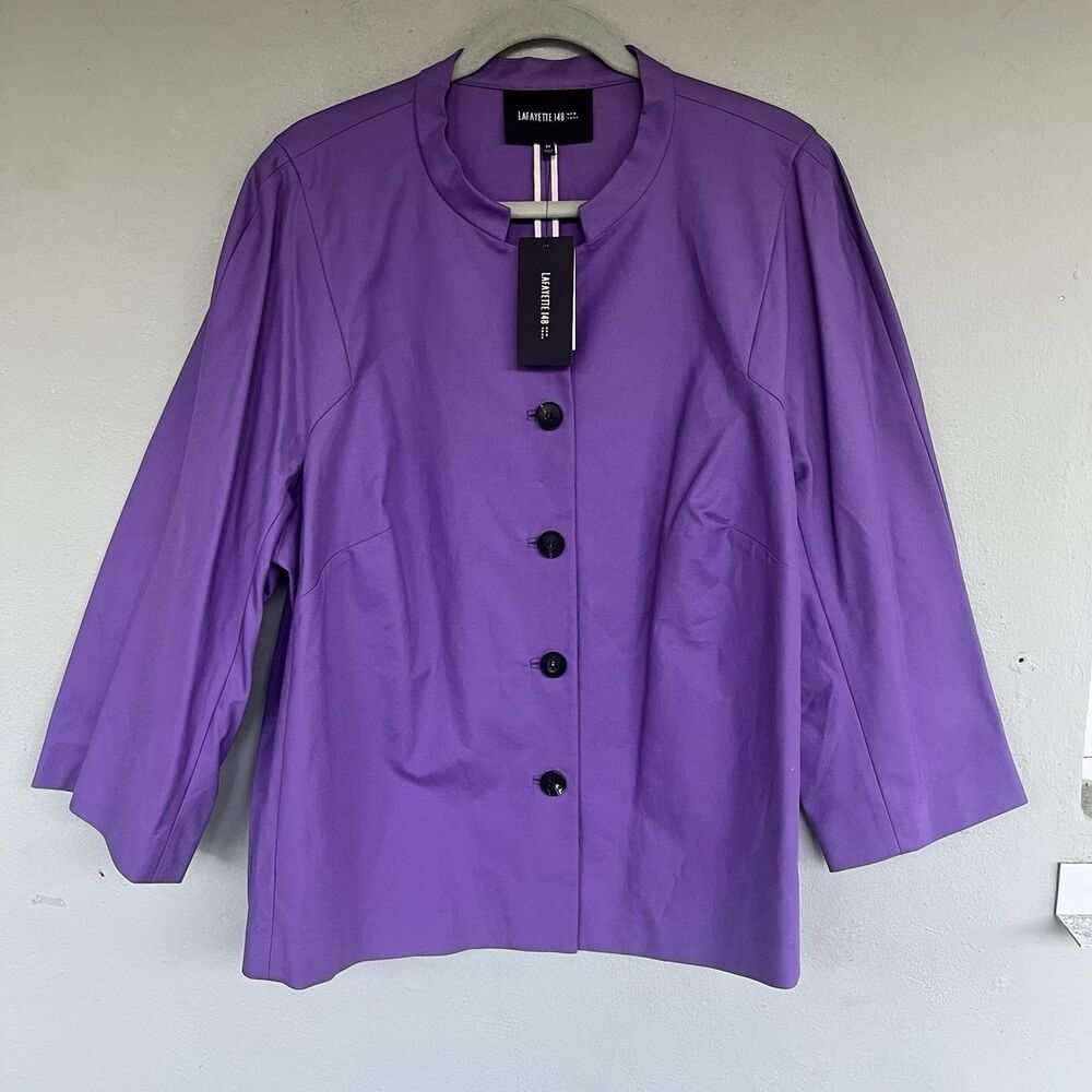 Lafayette 148 Swing Jacket 3X Purple Carmina Cotton Button Coat Quiet Luxury